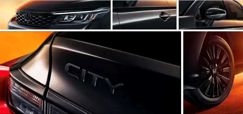 Ngoại thất Honda City eHEV Black Outshine với chi tiết sơn đen bóng