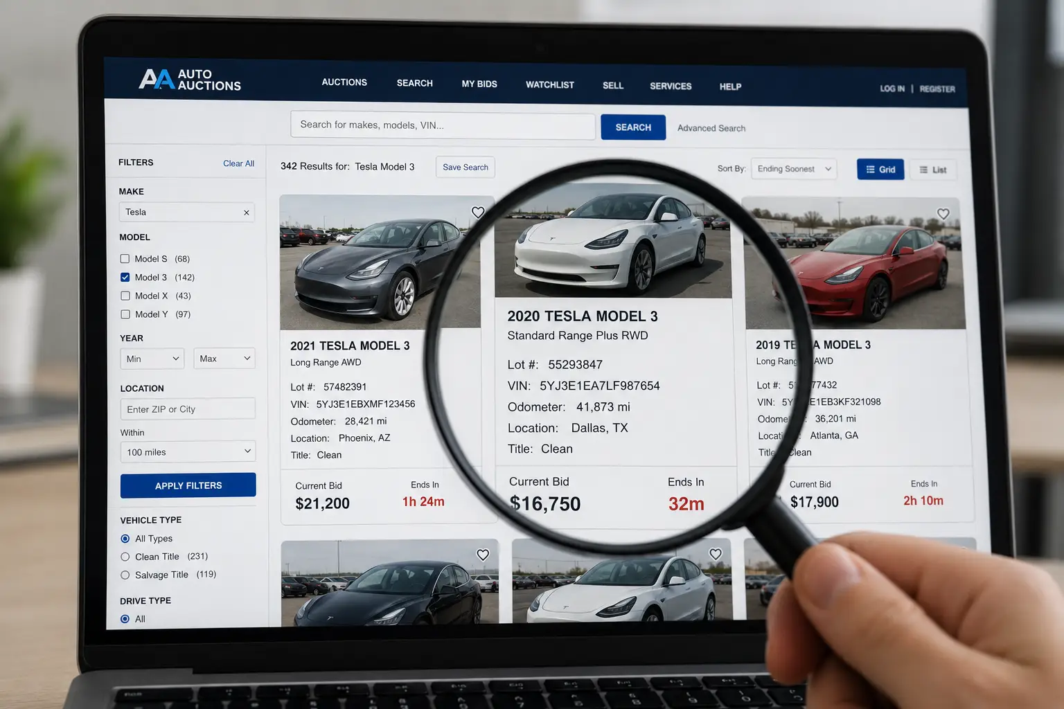 Cách kiểm tra lịch sử xe Tesla tại các sàn đấu giá Mỹ