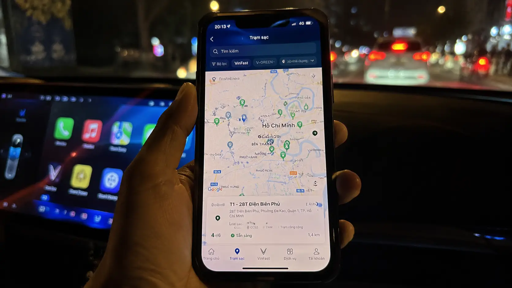 Cách tra cứu trạm sạc V-Green qua app